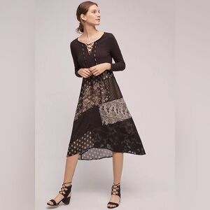 Maeve Anthropologie Patchwork Maxi Dress Boho Gothic Cottagecore Floral Mesh M